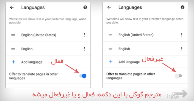 روش غیرفعال کردن مترجم گوگل در گوگل کروم نسخه اندروید