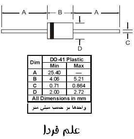 اندازه و ابعاد دیود 1n4007 