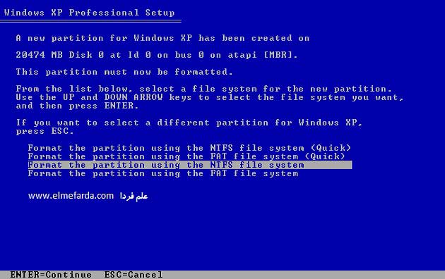 فرمت کردن پارتیشن مربوط به ویندوز XP