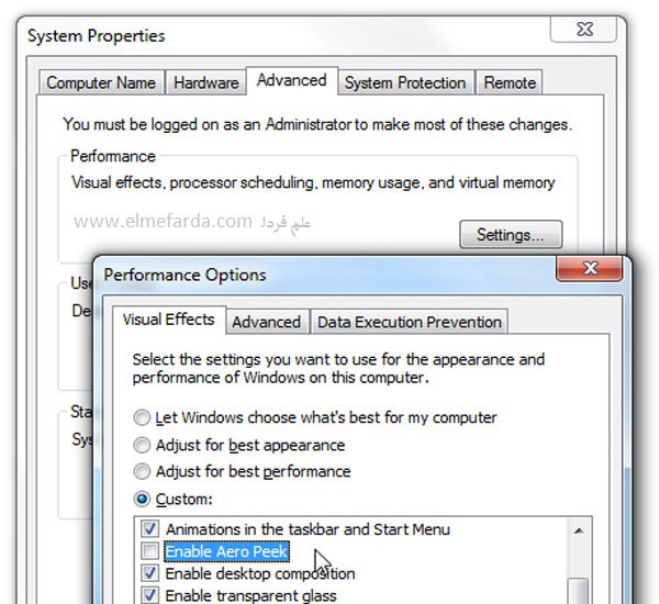 فعال سازی و غیر فعال کردن ویژگی Aero Peek در ویندوز 7