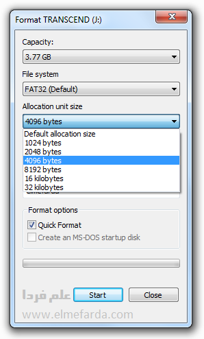 فرمت فلش مموری در ویندوز - Allocation unit size
