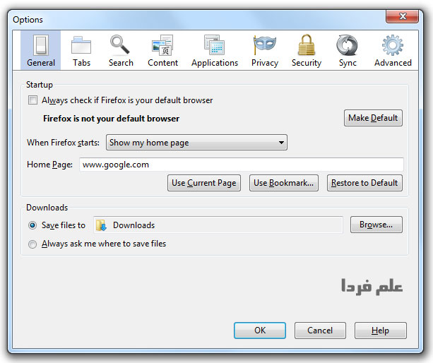 تغییر صفحه خانگی فایرفاکس به گوگل