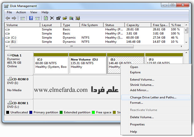 مخفی کردن درایو در ویندوز با  Disk Management