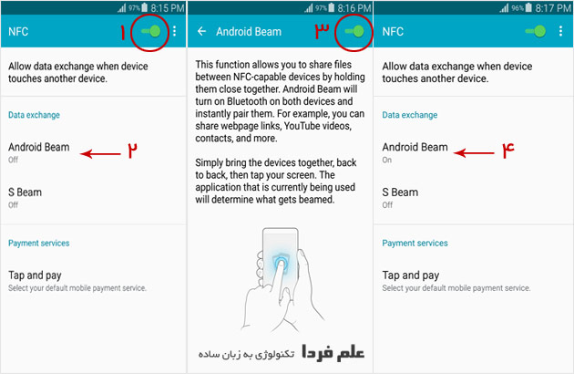 فعال کردن NFC و اندروید بیم Android beam در اندروید 5