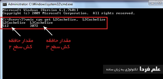 تشخیص مقدار حافظه کش از طریق CMD