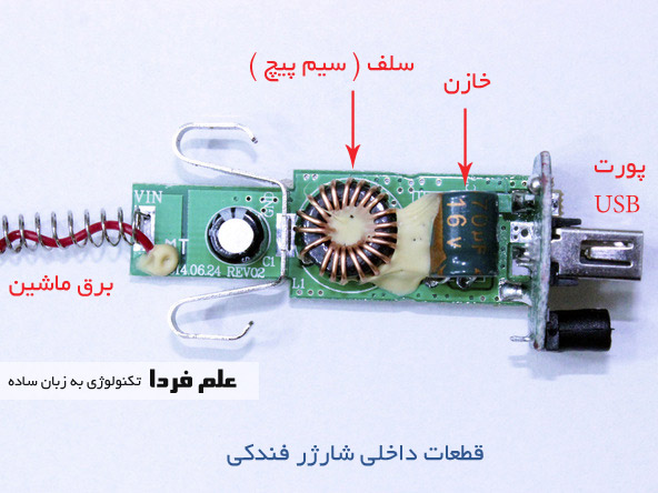 قطعات داخلی شارژر فندکی - سلف و خازن