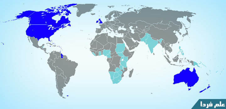 کشورهای انگلیسی زبان روی نقشه جهان