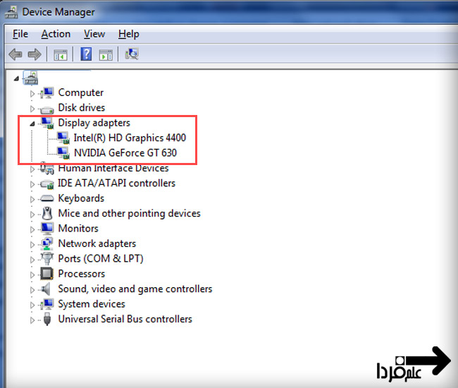 تشخیص مدل گرافیک از device manager