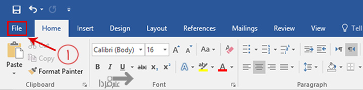 گزینه File در منیوی اصلی برنامه ورد