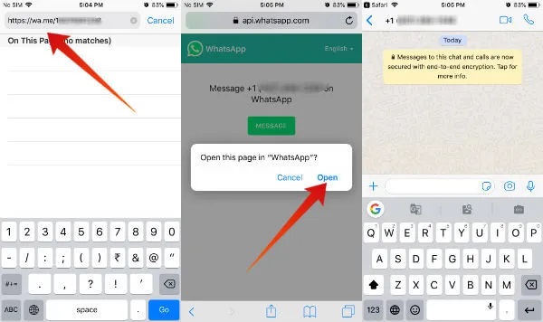 ارسال پیام در واتساپ بدون ذخیره شماره مخاطب در آیفون (iOS)